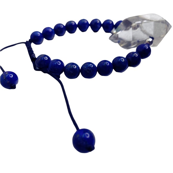 Lapis Gemstone and Clear Crystal Handmade Statement Bracelet Bohemian Healing - Picture 2 of 11